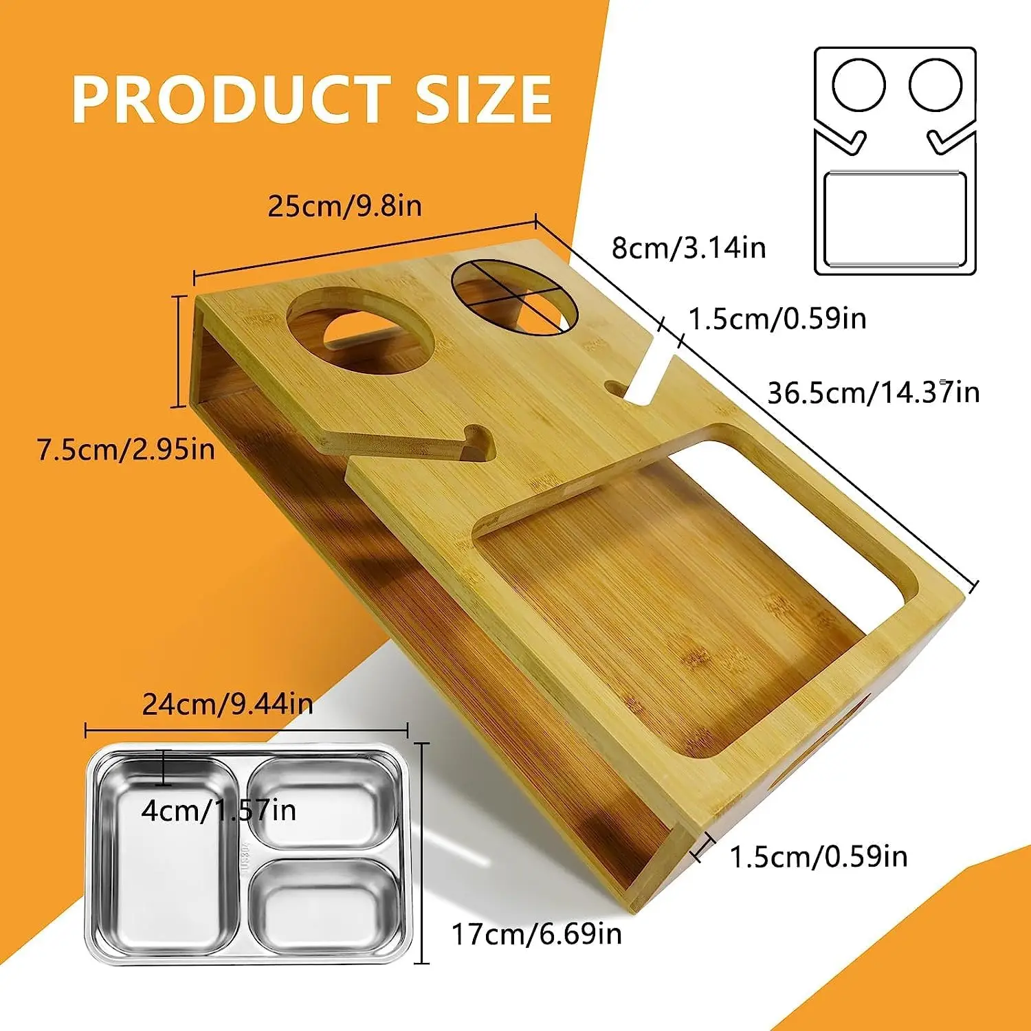 Bamboo Couch Bar Snack Box Wine Bottle Drink Cup Holder Tray Sofa Butler Organizer Caddy Buddy Couchbar Snack Couch Console