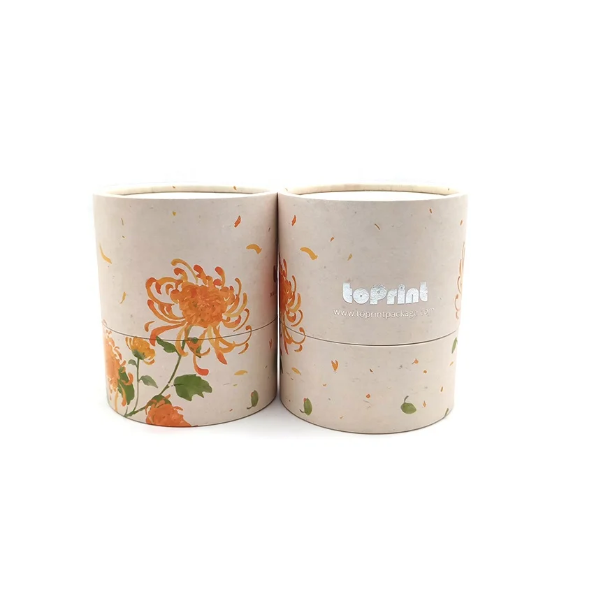 100% Recycled Luxury Candle Packaging Eco-Friendly Round Paper Tube Box Cosmetic Cylinder Packaging