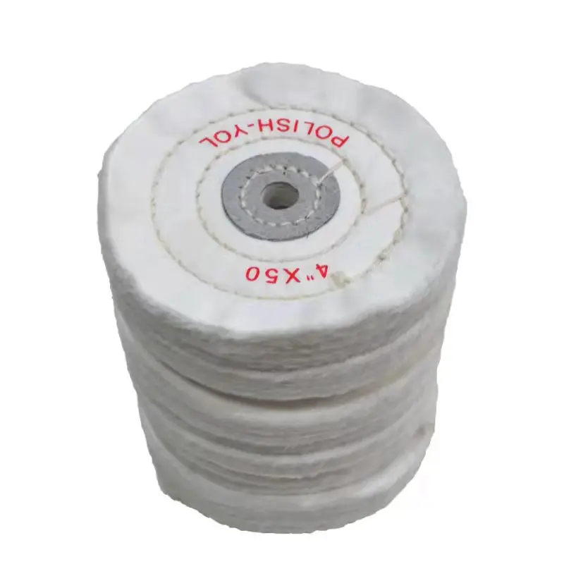 white buff cotton stitched swen polishing wheel abrasive buff finished leather.
