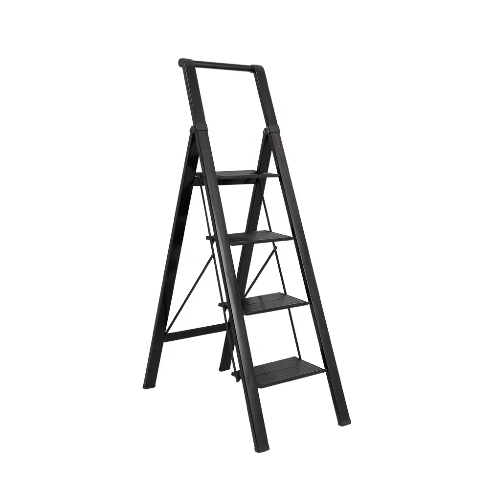 4 Tier Telescopic Folding Step Ladder Safety Extension Aluminum Loft Attic Ladder Portable Extending Rope Step Ladder