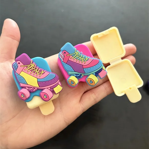 New style creative cute shoe shaped empty kids cosmetic makeup sample ice cream lip balm packaging lipstick container for girls