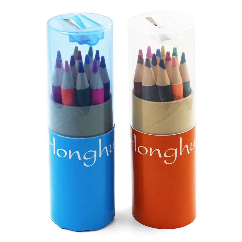 HONGHU short 3.5 inch color pencil set Promotional Stationery Factory OEM logo Wooden China Cheap Wholesale Bulk Custom Design