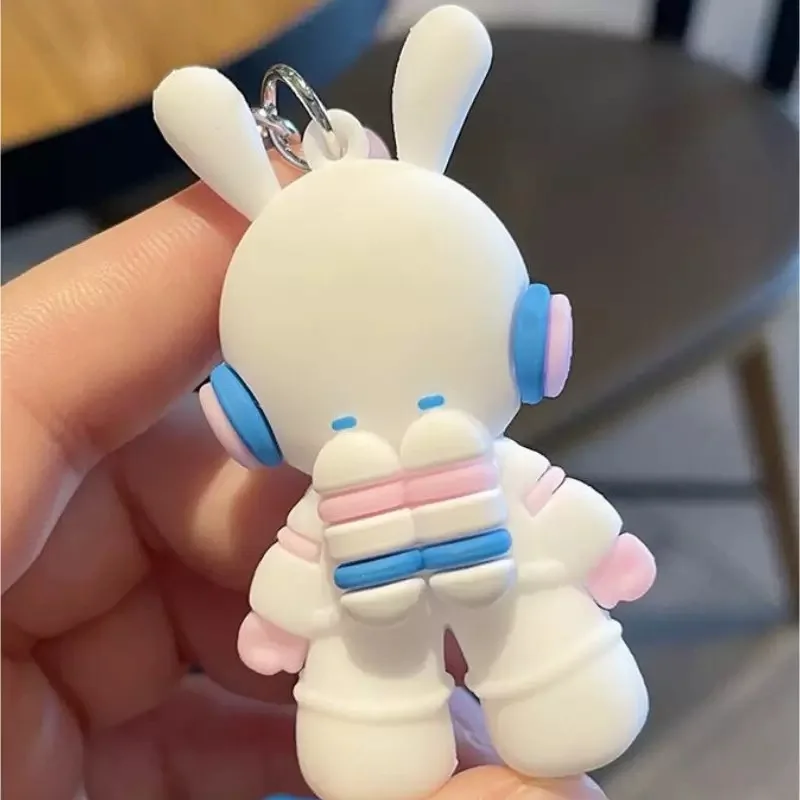 New 3D Mini Creative PVC Cartoon Character Keychain Space Rabbit Astronaut Key Ring Fashionable PVC Plush Keychain