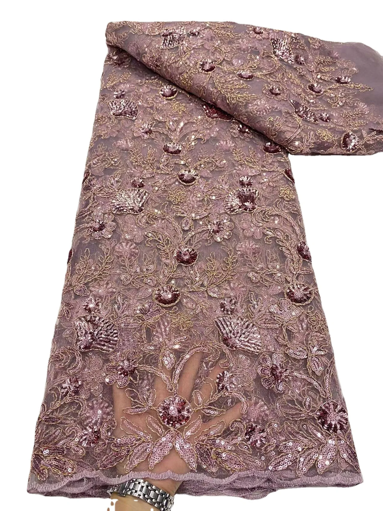 Luxury Lace Fabric Dubai Hand Beaded Tulle Lace Fabric Embroidered Applique African Nigerian Fabric For Sewing