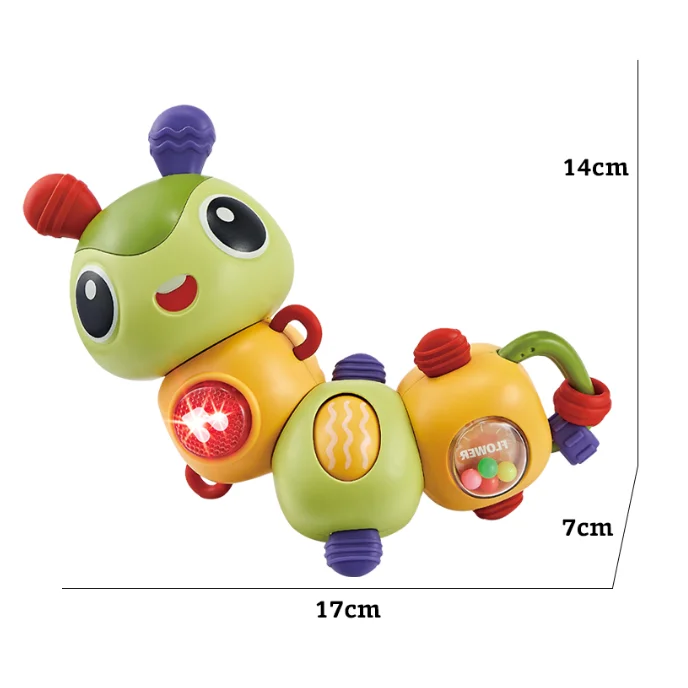 2023 Hot selling fun baby sound and light rotating caterpillar early education bell wholesale plastic gift toys
