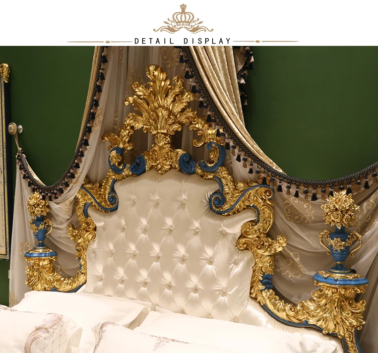Yips LD-1508-1333B Emperor Blue Style Handpainted Gold-Leaf Pattern Bedroom Set Furniture 2m Deluxe Luxury Classical Bed