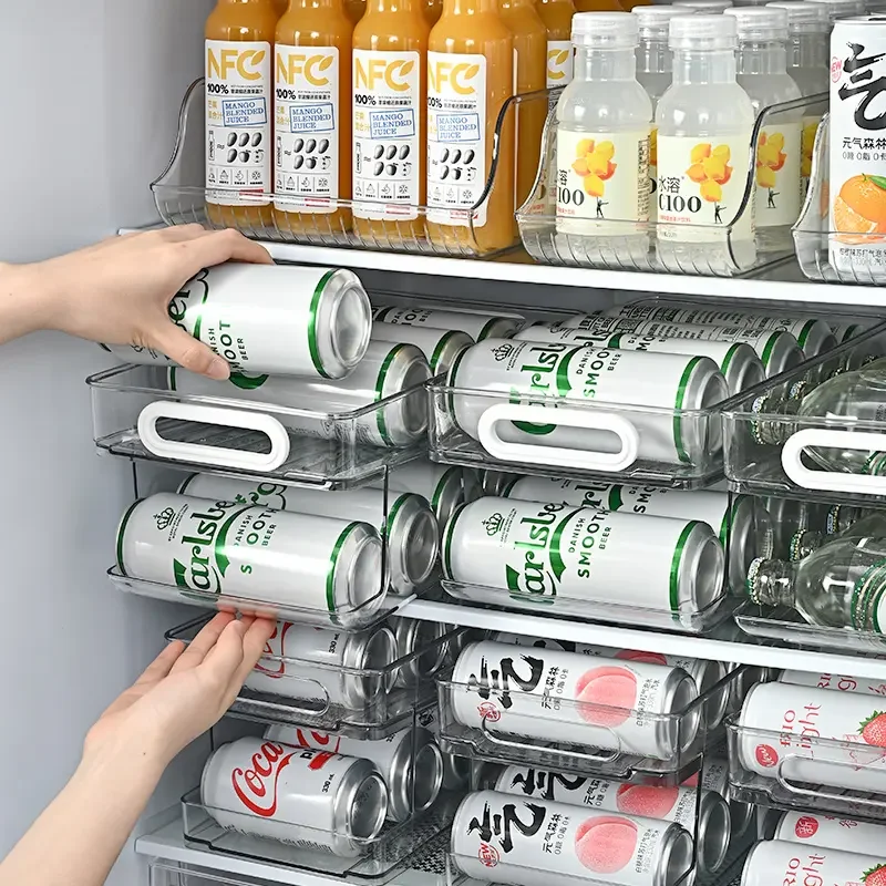 Double Refrigerator Organizer Bins Pop Soda Can Dispenser Beverage Holder for Fridge, Freezer, Kitchen, Countertops, Cabinets
