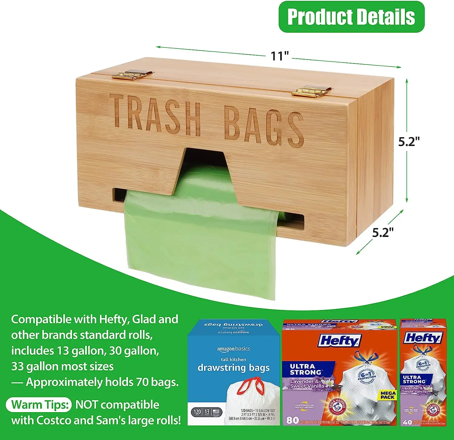 Wholesale Bamboo Trash Bag Dispenser For Plastic Bags,Garbage Trash Bag Dispenser Roll Holder Under Sink or Countertop Organizer