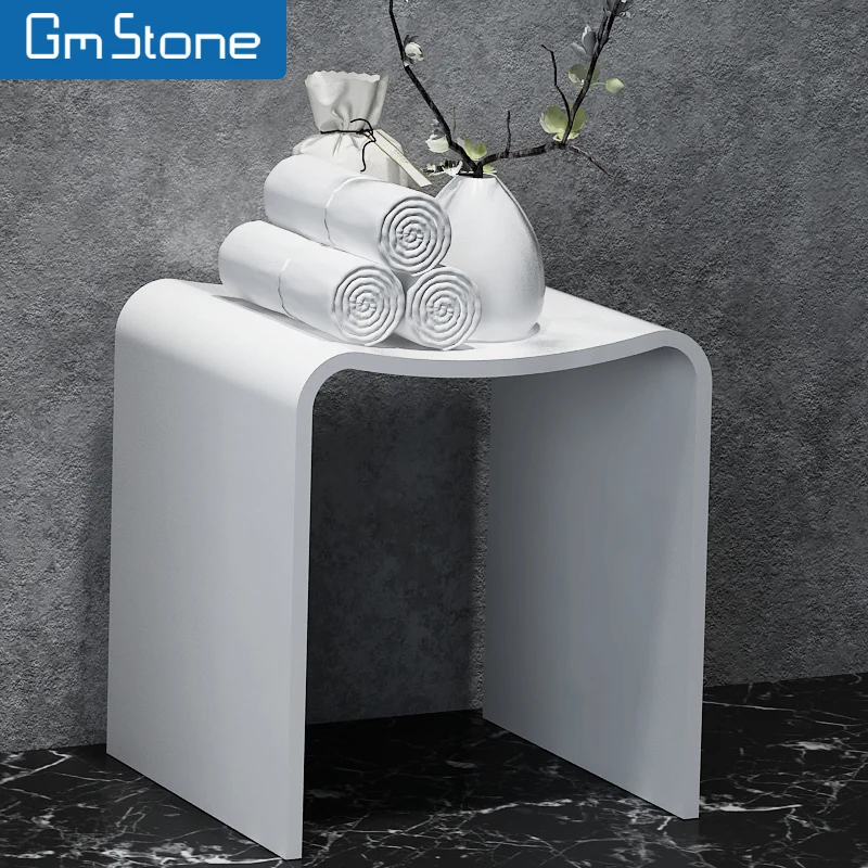 GM New Design white solid surface stone shower bench bathroom stool
