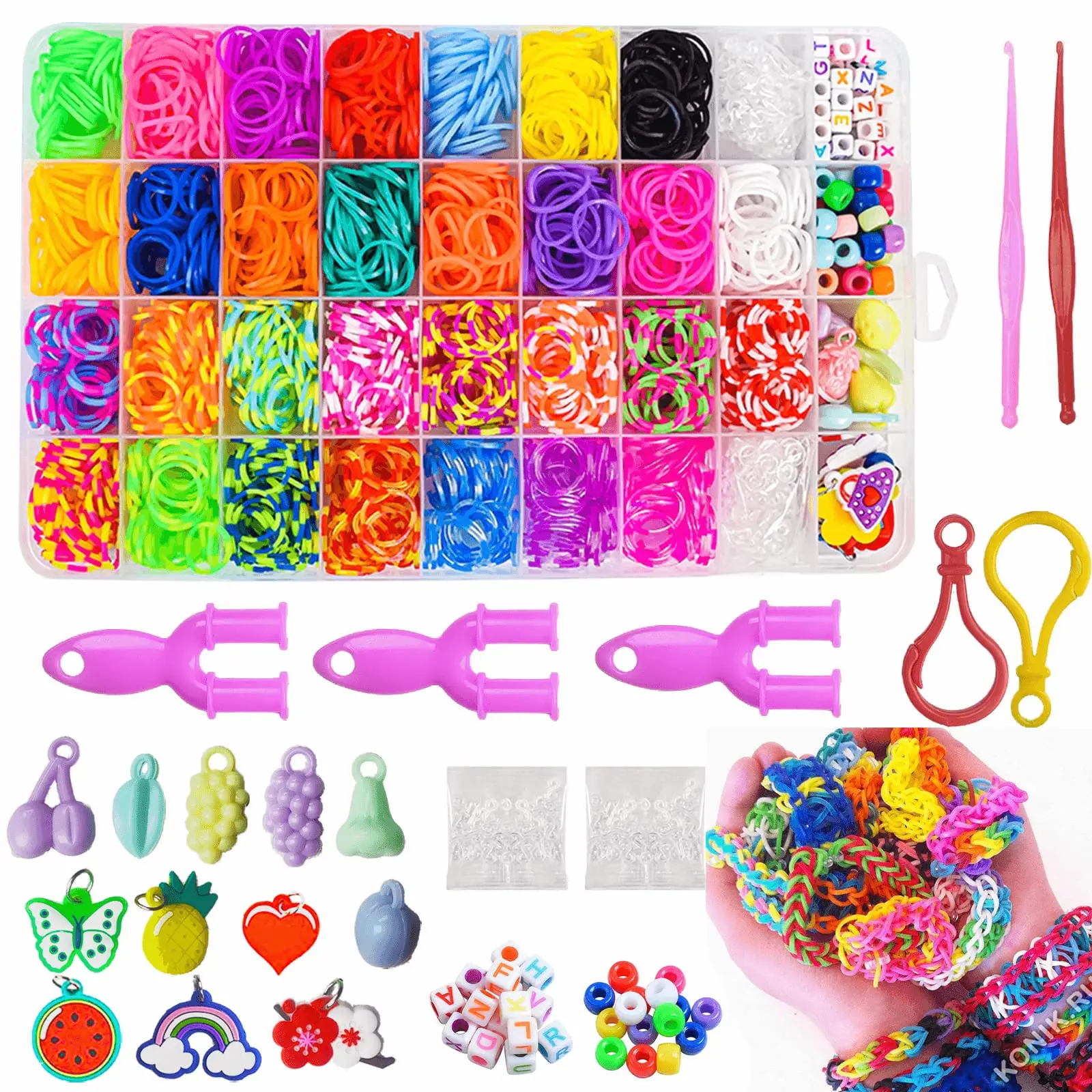 2000PCS DIY Loom Rubber Band Kit for Refill Making Kits Accessories with Bead S-Clips Making Set for Kids Gifts