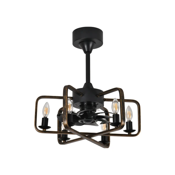 Caged Ceiling Fans Farmhouse 18 Inch Flush Mount Vintage Bladeless Rustic Chandeliers Fan Remote Bedroom Ceiling Fan with Light