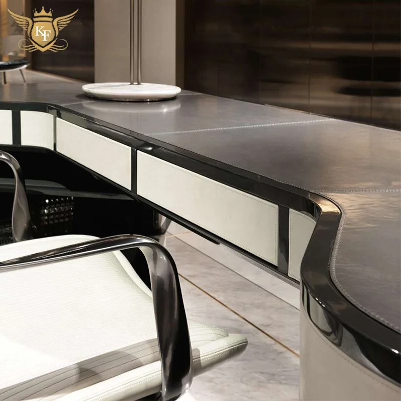 KF Casa High end Italian design home office desk luxury office furniture set wooden top boss office table with storage cabinet