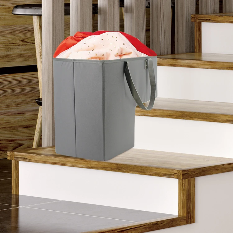 Foldable and Strong Stair Basket with Leather Handles Stair Baskets for Carpeted and Wooden Stairs