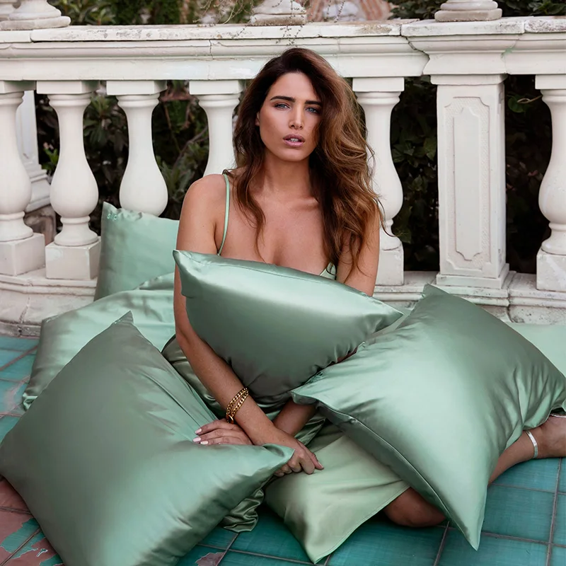 Custom Green Pure Mulberry Silk Pillowcase and Sleep Eye Mask Oeko-tex Pillow Cover,charmeuse Silk Pillow case Gift Set