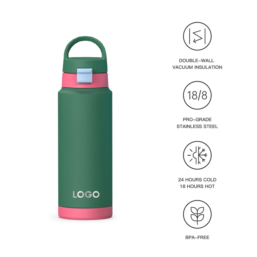 Multi Lids Option Water Bottle Double Wall 304 Stainless Steel Double Wall Sports Bottle Vacuum Flask With Silicone Boo