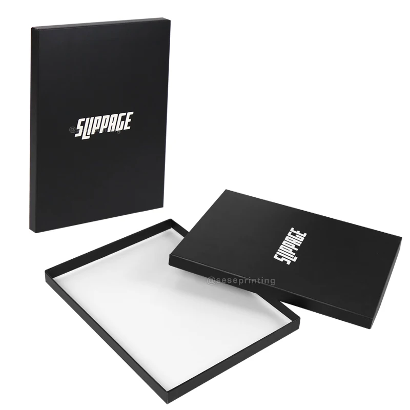 Customized Spot UV Logo Top And Bottom Boxes 2 Pieces Black Cardboard Packaging Box Print Lid And Base Box