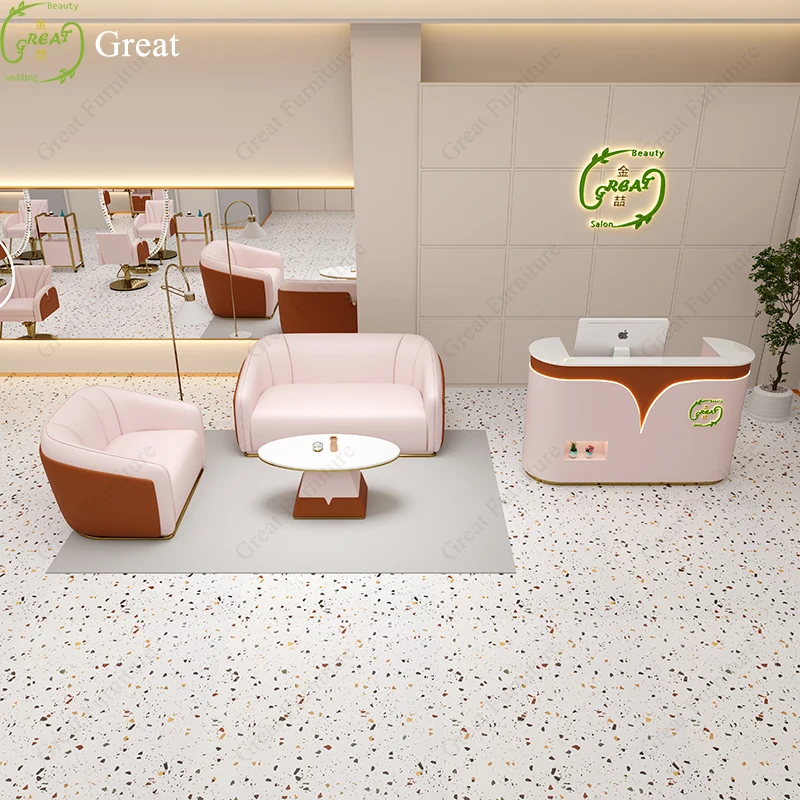 High end design nail salon front desk modern small wooden clinic reception desk with led lights