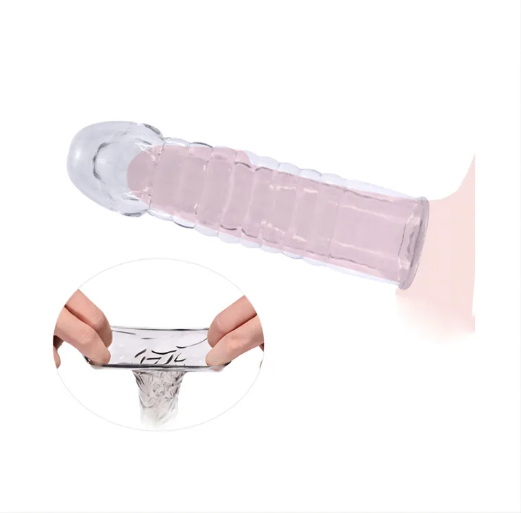 Reusable Condom Penis Extension Sleeves Prolong Sleeve Crystal Enlargement Condom Male Silicone Condom For Men