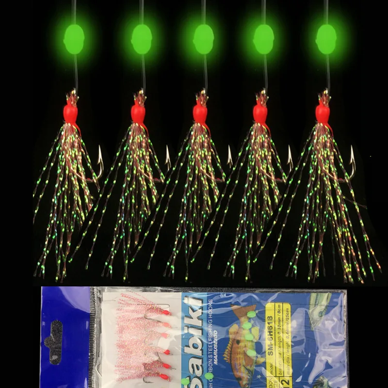 Wholesale Sea Fishing Lure Sparkle and Glitter Flsher Sabiki Rigs Luminous Beads Fish Skin Sabiki 6 hooks Sabiki Rigs