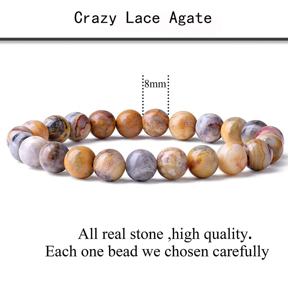 Natural  8mm Crazy Lace Agate Stone Healing Crystal Stretch Beaded Bracelet Gift