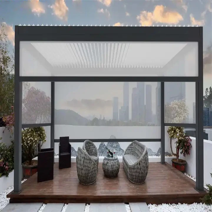Outdoor Gazebo Waterproof Aluminium Motorized Foldable Pergola Retractable Aluminum Louver Roof Pergola Roof System
