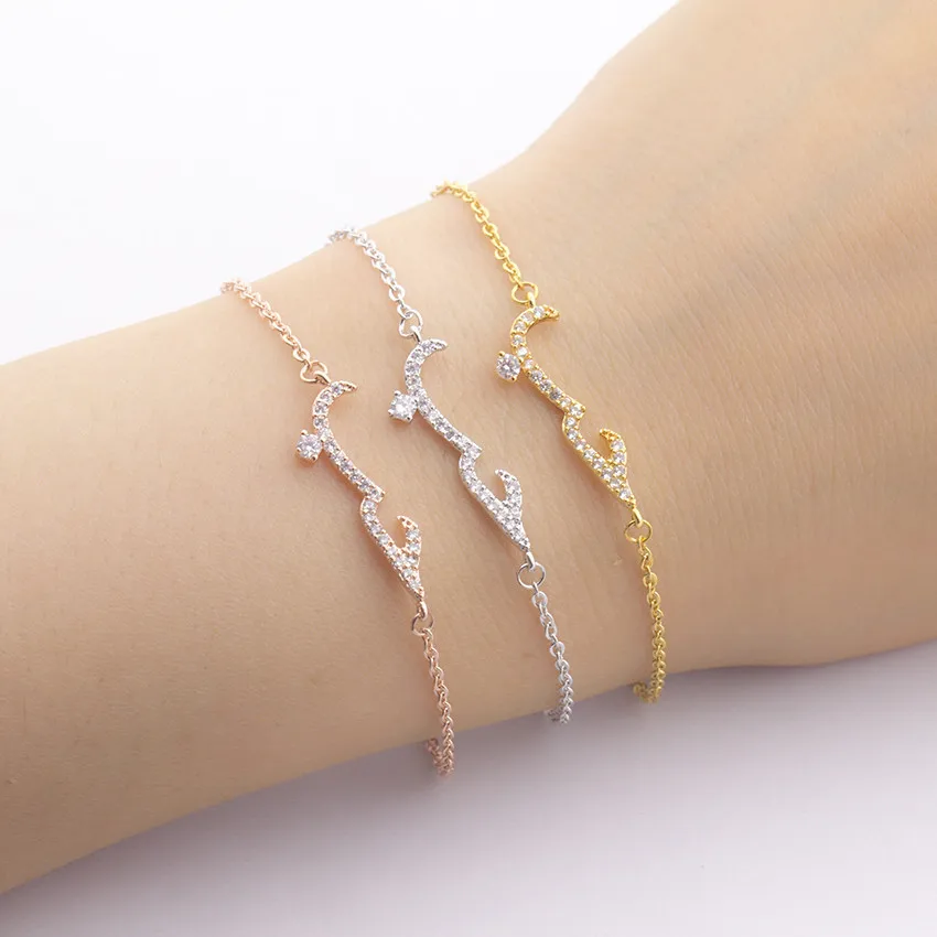 Arabic Initial Love Word Pendant Bracelet Women Zirconia Jewelry Gold Platinum Plated Accessories For Girls