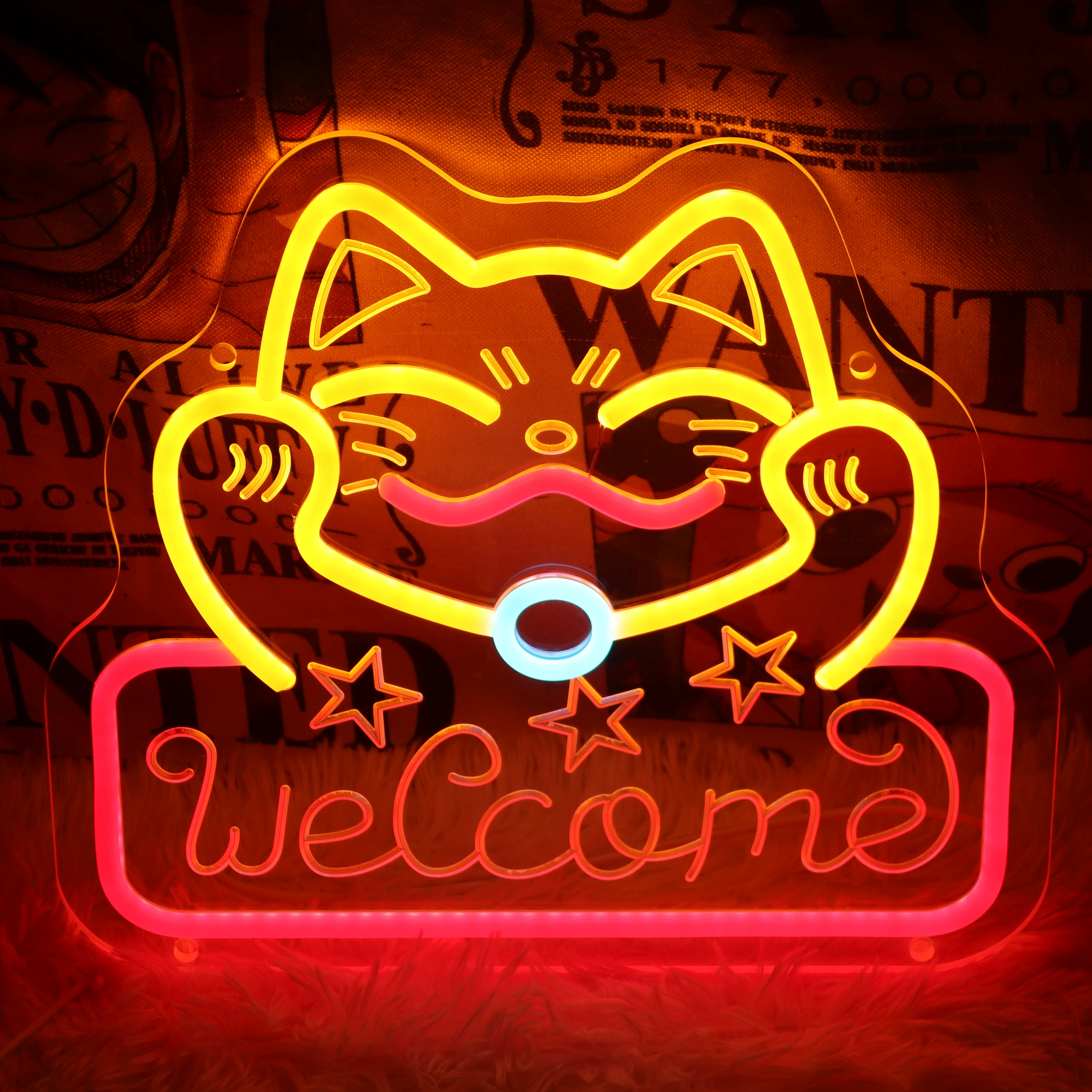 Manufacturer Fast delivery Dropshipping  Lucky Cat welcome led neon letter sign custom led light logo neon sign custom