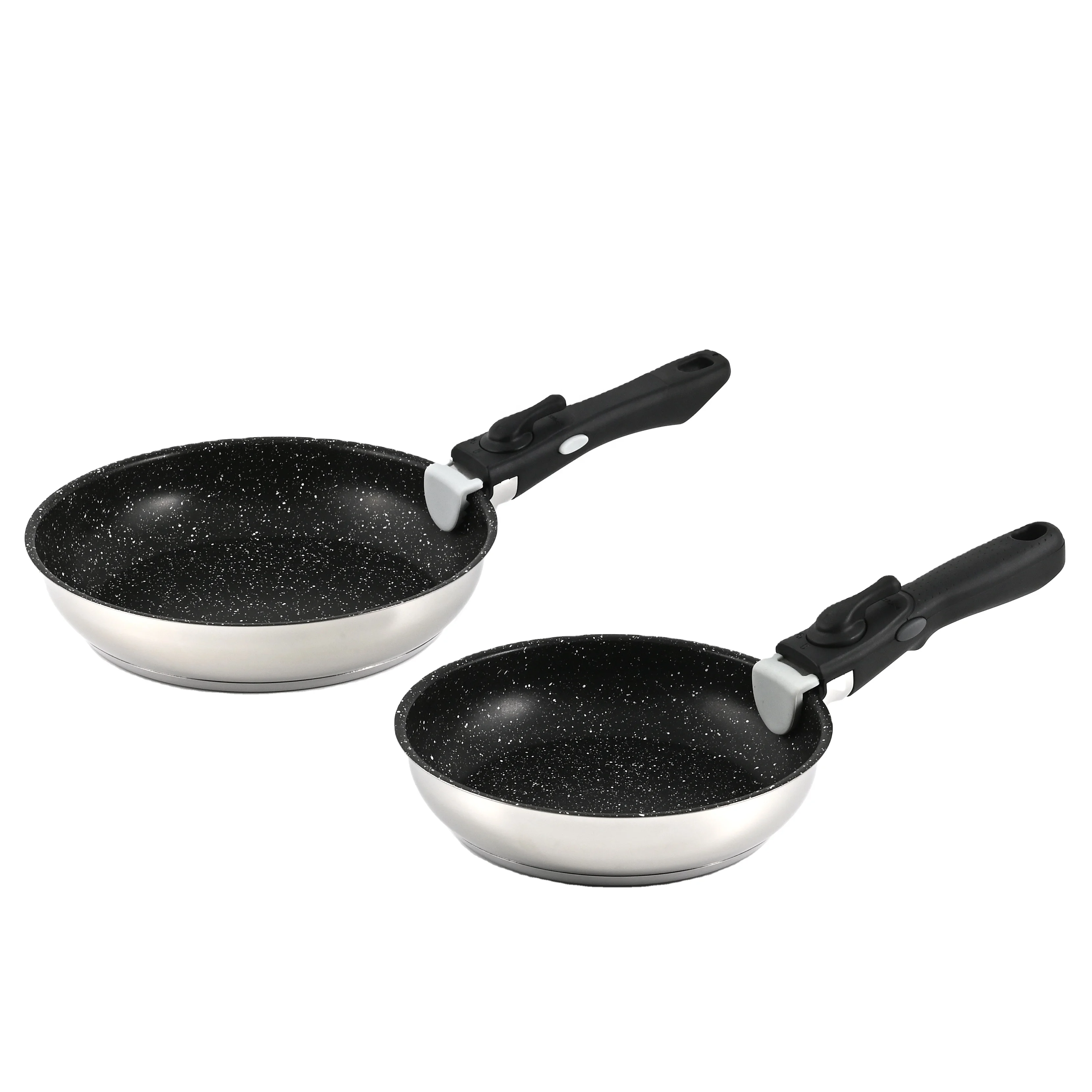marble stone non-stick cooking pans cast bottom induction double sided stainless steel wok frying pan and pot set