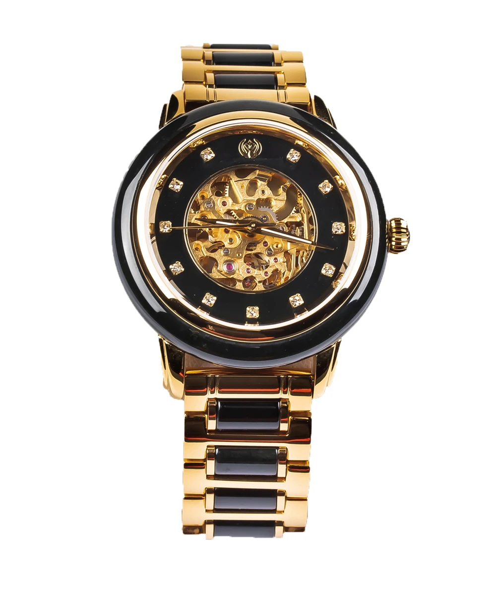 Collected Value Luxury Fashion Black Jade Watch Black Jade Stone Stainless Steel Mechanical Wrist Watches for Men
