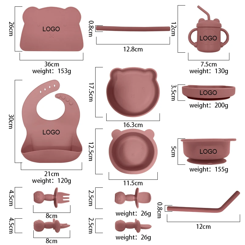 New Arrival Eco Friendly Non Toxic Silicone Feeding Suction Plate Bowl Spoon Bib Silicone Baby Feeding Set Bpa Free Tableware