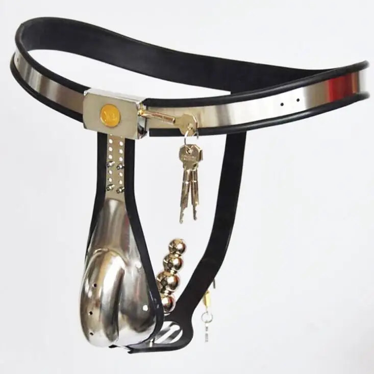 Hot Men T-shape Stainless Steel Cock Cage SM Bondage Chastity Belt Male With Anal Plug Sexy Understand Pant