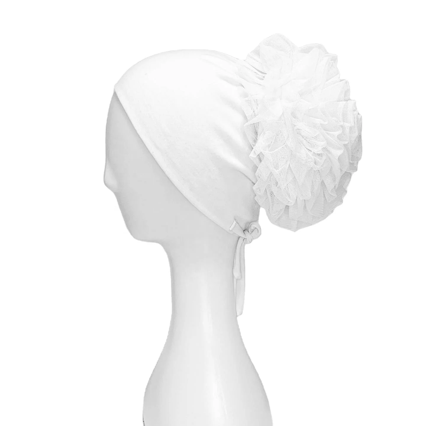 New Muslim Solid Color Muslim Large  Flower Cotton Inner Cap Fashion Solid Color Turban Hat