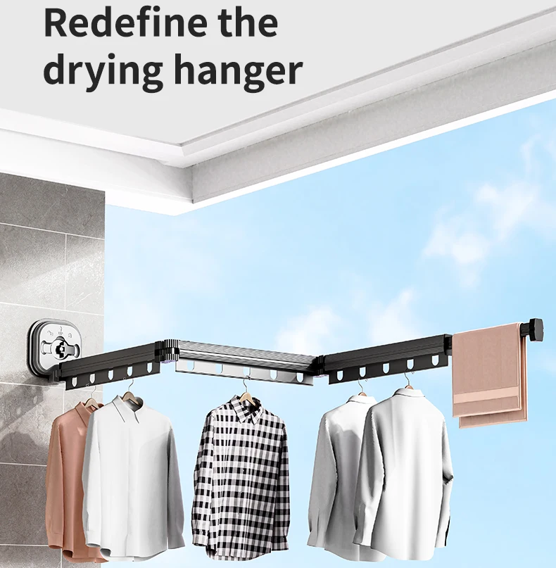 Competitively Priced Retractable Folding Clothes Drying Rack with Suction Cup  for Bathroom and Living Room