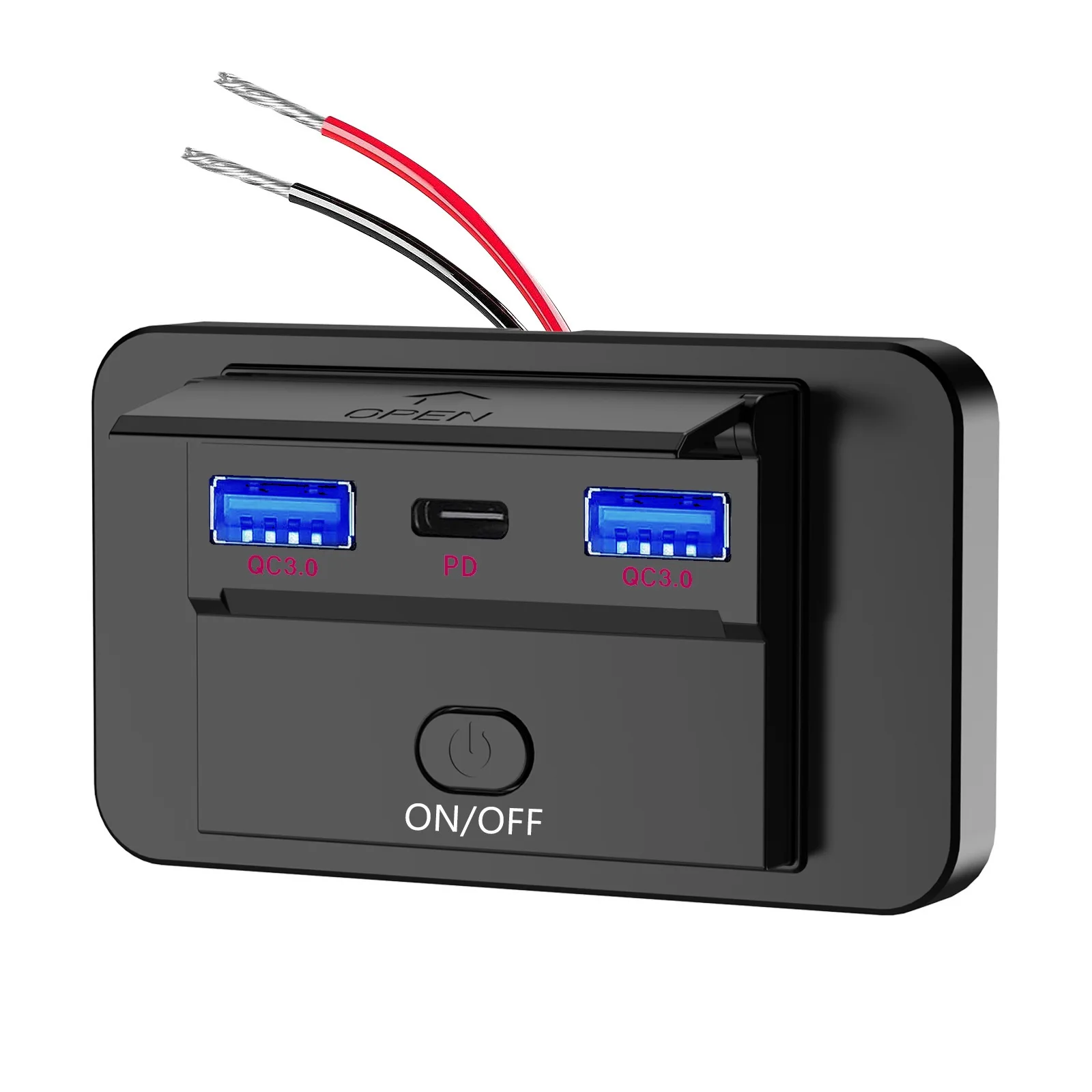 3 Ports 12V RV USB Outlet 90W  Dual PD3.0 Type-C Quick Charge  USB QC3.0 18W Panel Wall Mount for motorcycle truck bus