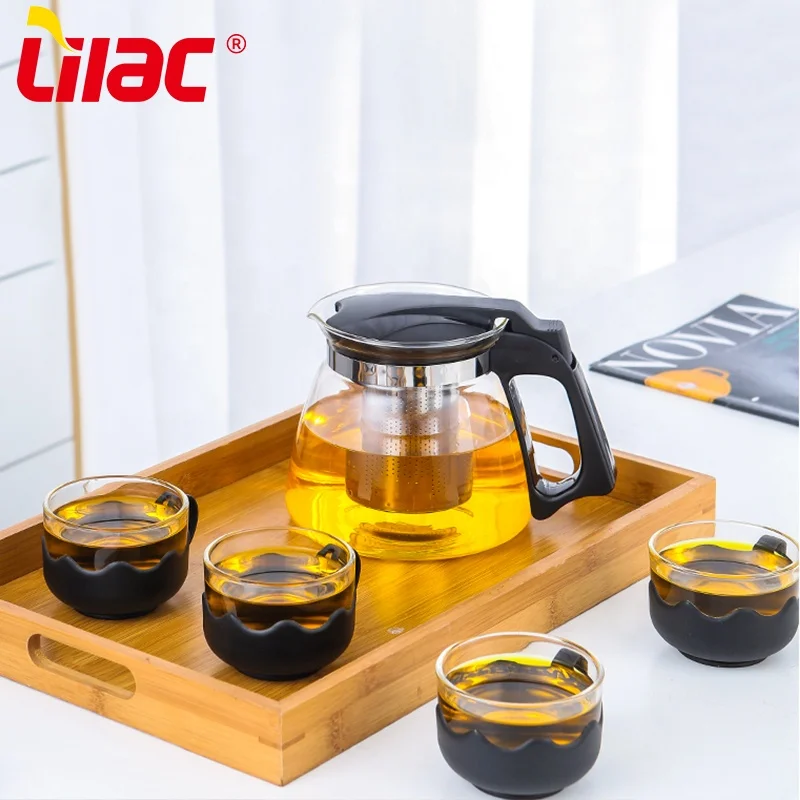 Lilac BSCI SGS LFGB 900ml 1100ml 1500ml glass tea pot heat transfer tea set kongfu glass teapot