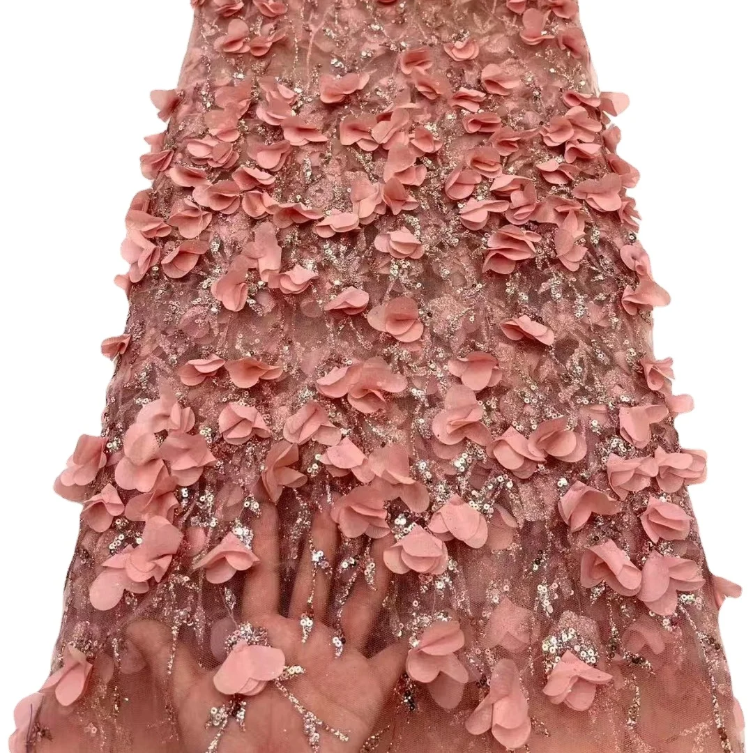 New African 3D Flower Lace Fabric 2022 High Quality Lace 5 Yards Nigerian Tulle Lace Fabrics French Mesh FabricsFor Party Dress