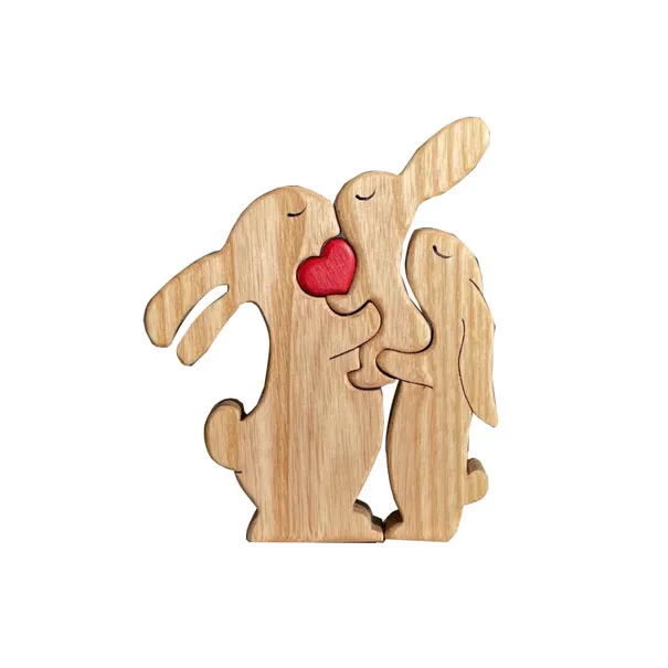 Wooden Rabbit Family Puzzle Bunny Family father mother baby Wooden Puzzle, 3 in 1 set,  Wooden Hare Family  Puzzle Decoration