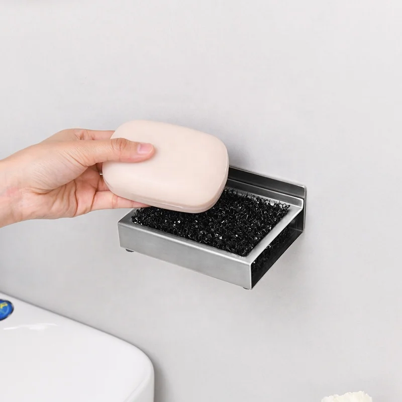 Customized Bathroom Sink Metal Soap Dish Holder Shower Hanging Self Adhesive Soap Drain Box