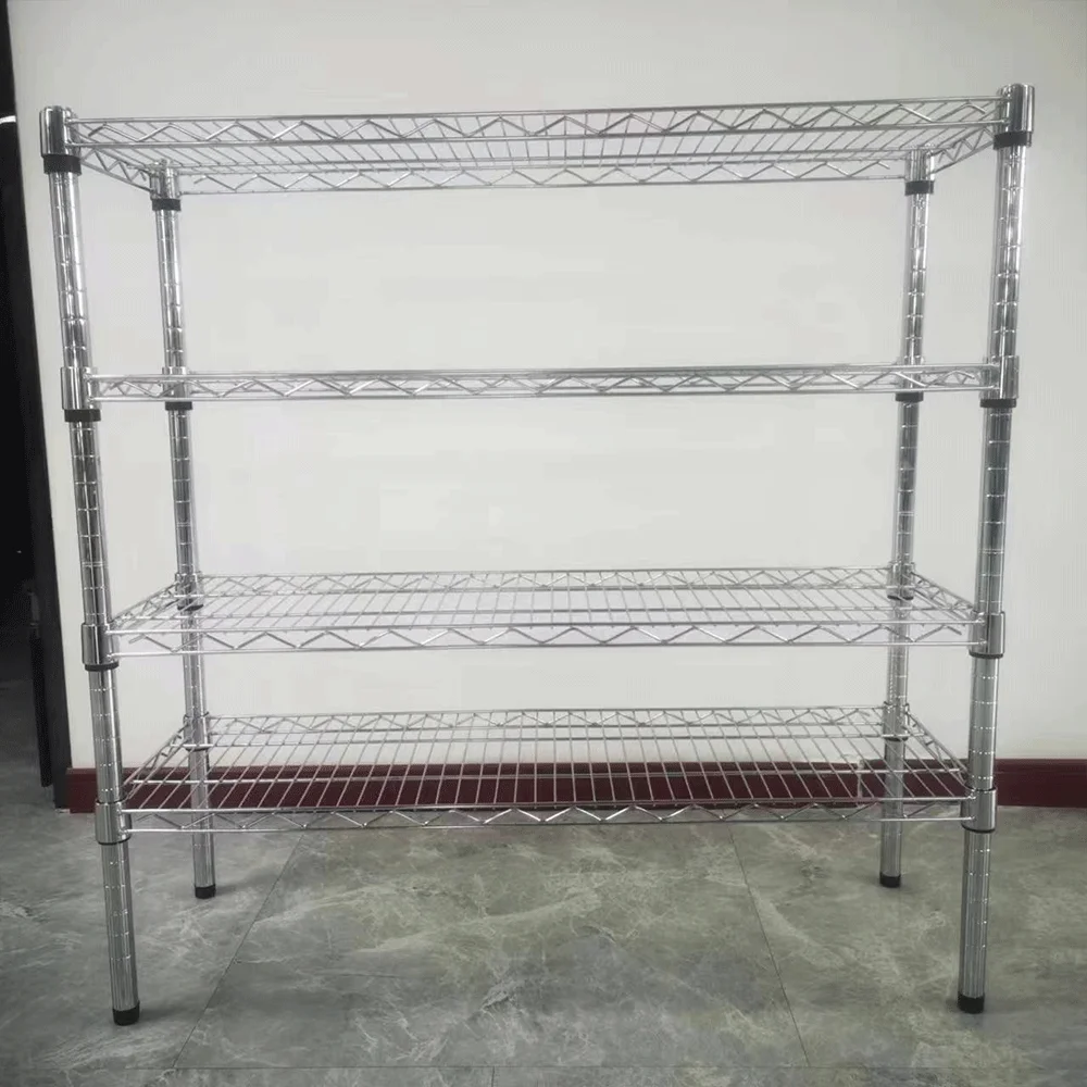 Chrome-plated wire mesh Shelving Multilayer detachable removable storage shelf with wheels