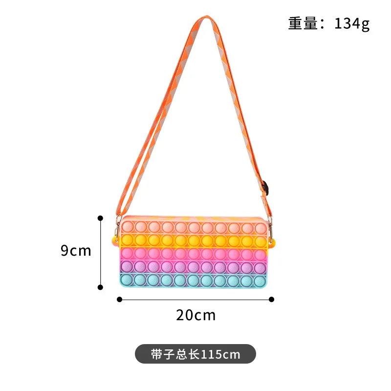 Amazon Hottest Rainbow Push Bubble pencil case Anti Stress Sensory Silicone Fidget Shoulder Bag