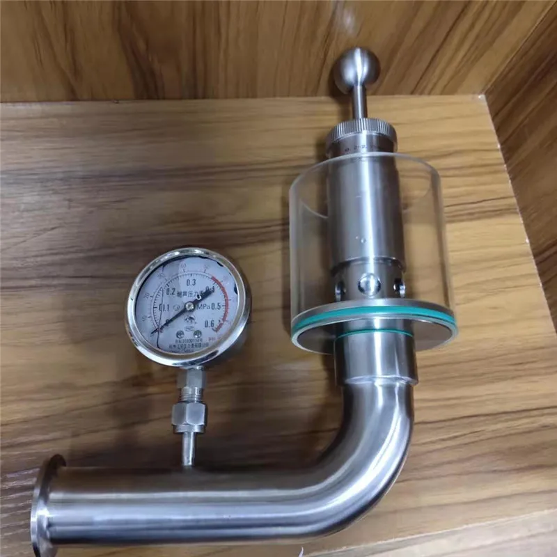 Clamped Safety Valve With Pressure Gauge,SS304&316 Air Pressure Relief  Valve used in food/pharmacy/milk