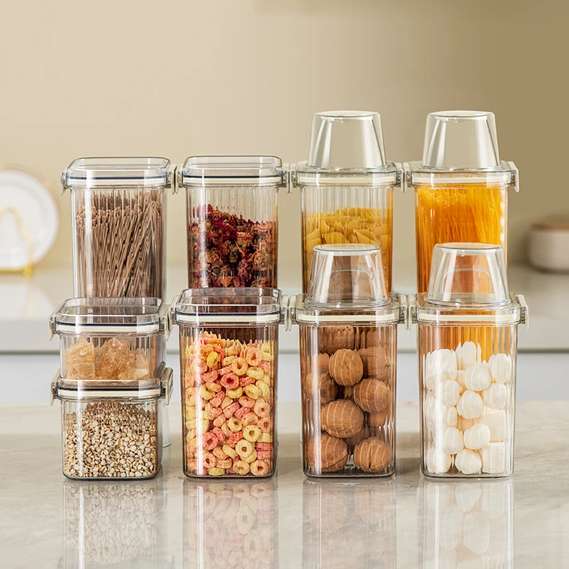 1300ml 1800ml Newest Plastic Durable Kitchen Airtight Dry Food Rice Storage Box Container with Measuring Cup and Pour Spout