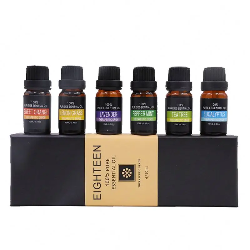 100% Pure Natural Therapeutic Essential Oil Gift Set & Kit 6x10ml for Diffuser,Aromatherapy,Massage,Home care,SPA