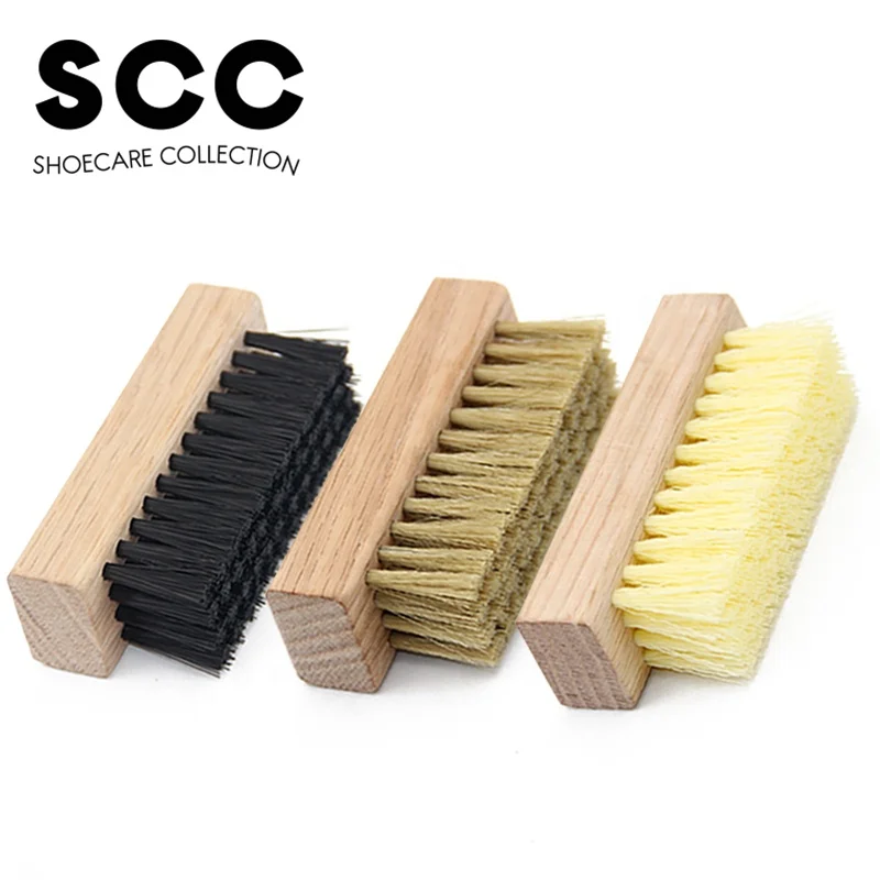 Factory Wholesale Custom LOGO Oka Wooden Hard pp hair medium plastic hair soft pig hair brush sneaker Shoe Cleaning Brush