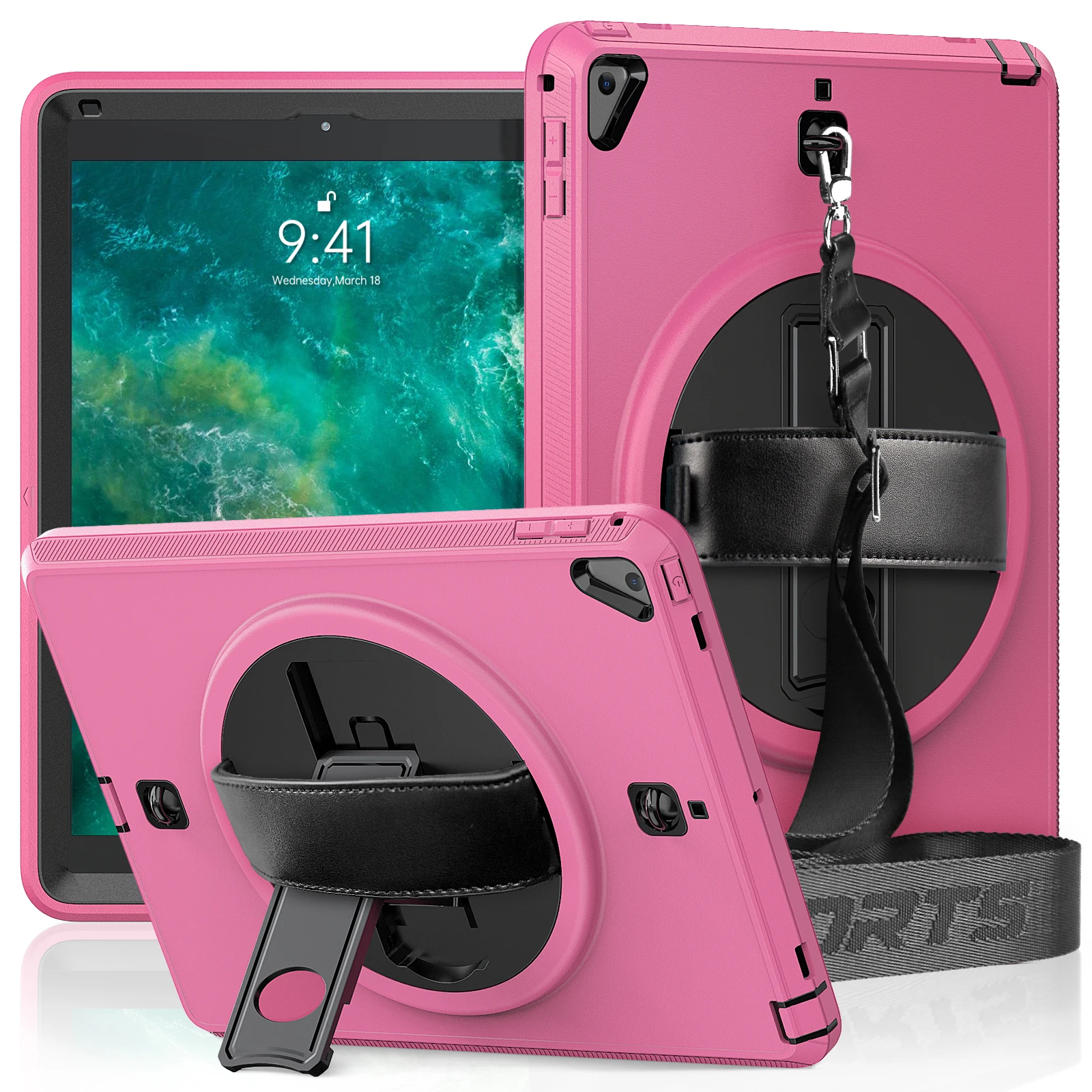 Heavy Duty Rugged Case 360 Rotation Hand Strap Kickstand for ipad 9.7  Pro 9.7 ipad Air 2 TPU Tablet Case