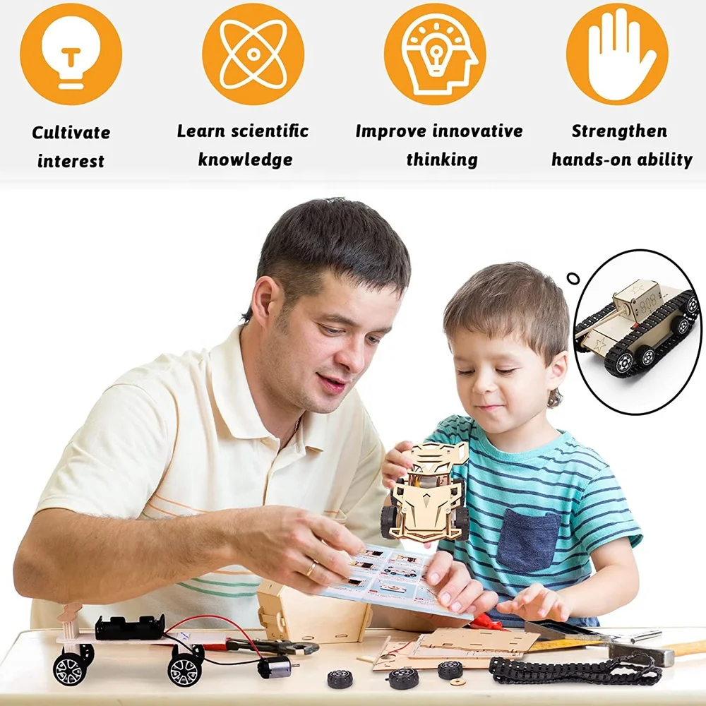 4 in 1 DIY assemble wooden puzzle toy transportation model car building kits STEM wood educational science experiment build toy