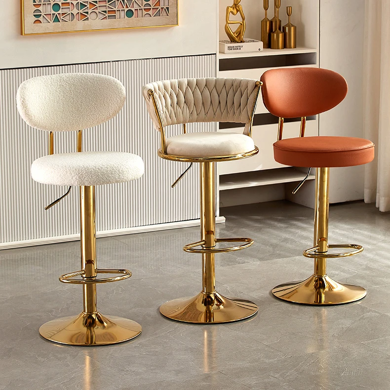 Bar Chair Nordic Tall Counter Furniture Gold Metal Velvet Back Luxury Kitchen Leather Modern High Stool Bar Chairs For Bar Table