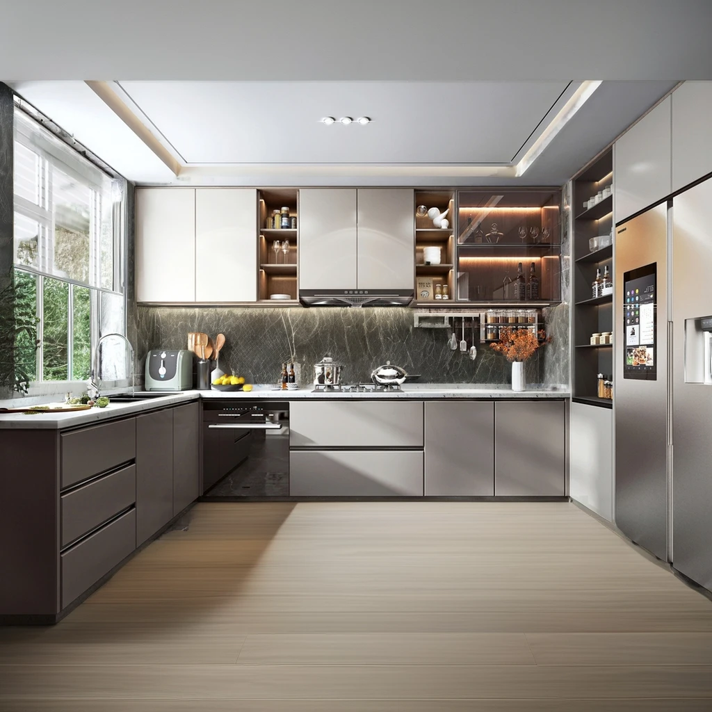 American Custom Modular Modern Design Kitchen Cabinet Chinese Manufacturer Wood Rack Shelf Storage for Home Kitchen