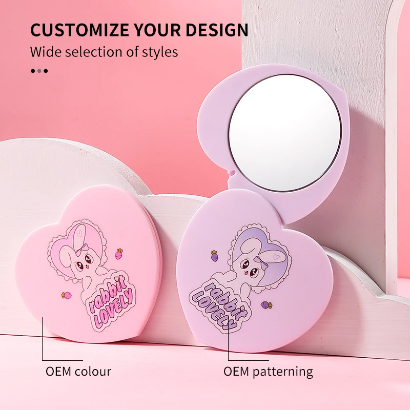 LMLTOP Wholesale  Pocket Makeup Mirror Private Label Heart-shaped Mini Handheld Rotating Mirror Suitable For Gift Giving SY772