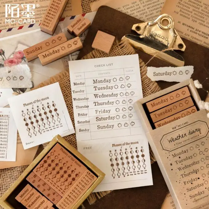 TIME TRAVEL SERIES different combination calendar weather week scrapbooking wood stamp